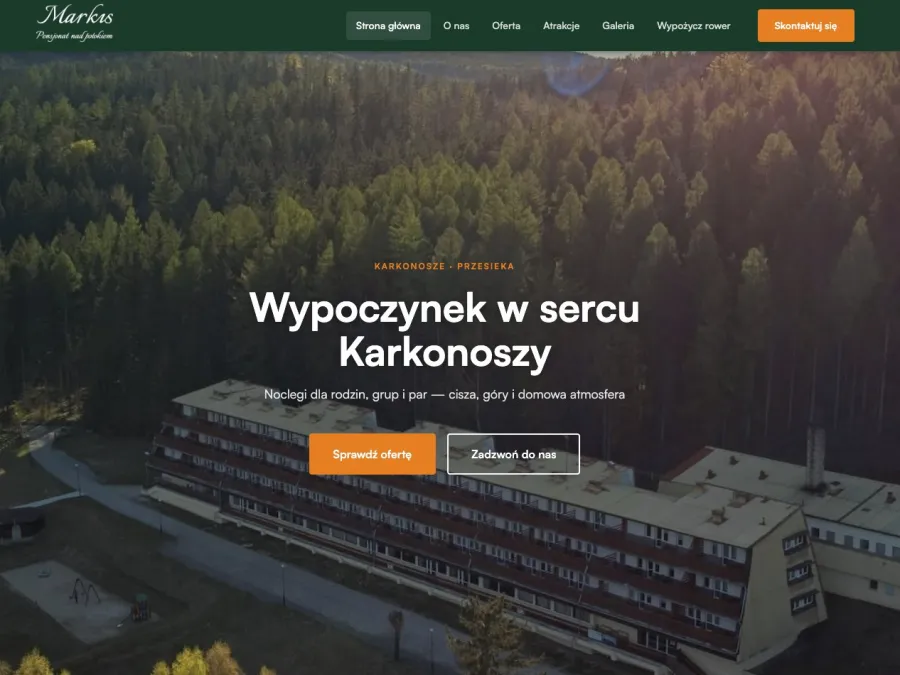 Strona ośrodka Markus w Przesiece - realizacja FISITE